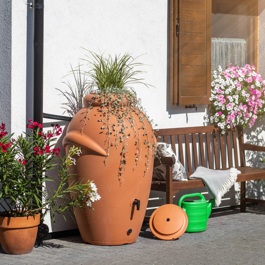 Serbatoio per acqua piovana KADAX da 360 litri + kit di collegamento al rubinetto e supporto