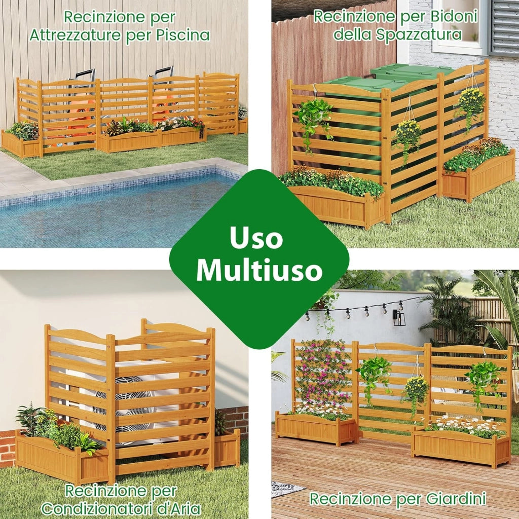 Fioriera Rialzata da Giardino con Traliccio, Letto da Giardino Rialzato in Legno con 2/3 Grigliati per Piante Rampicanti, Fori di Drenaggio e Base Rimovibile (3 Pannelli)