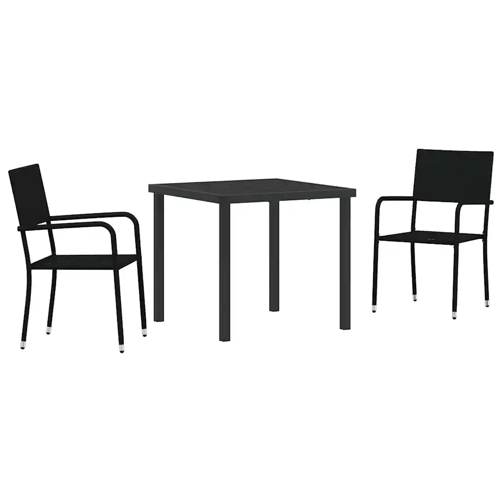 Set da Pranzo per Giardino con cuscino 3 pcs Nero polyrattan 3380036
