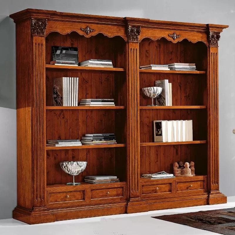 Libreria in legno tinta noce stile corintio 254x49x211 (160) - Mobili 2G