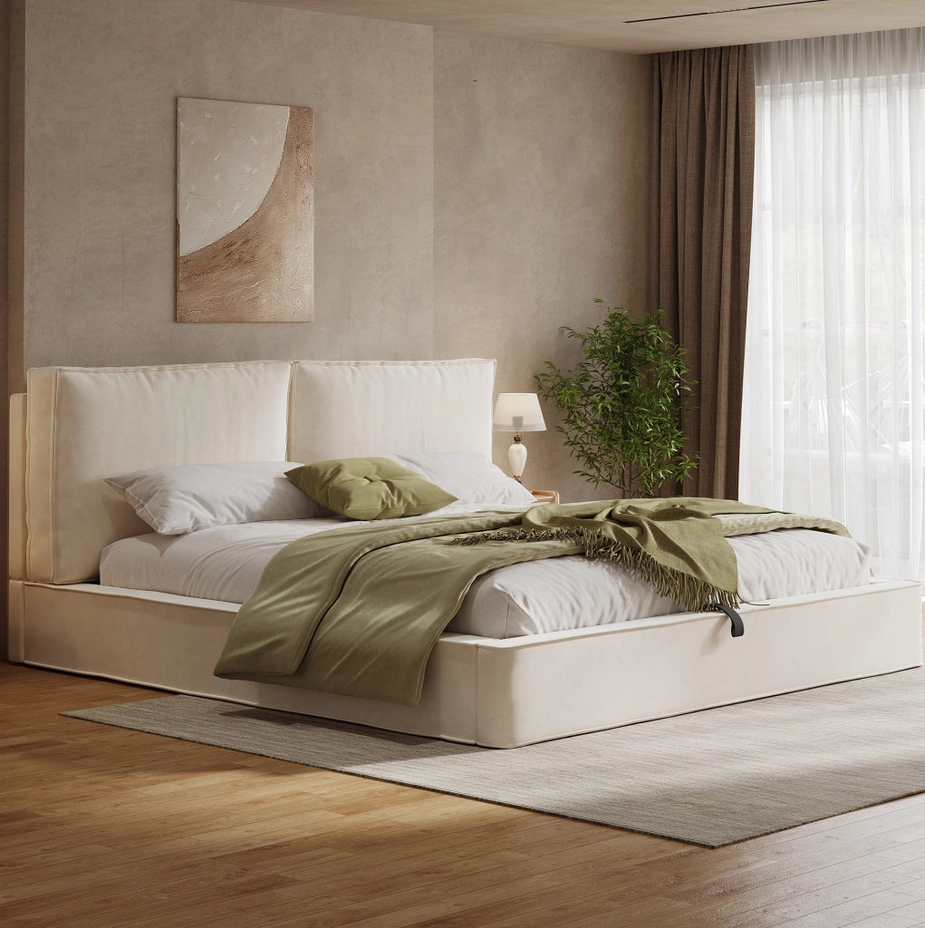 Letto matrimoniale contenitore beige in velluto 180x200 cm