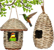 2 pezzi di Nido per Uccelli intrecciato - Decorazione per Casetta di Giardino - Per Piccioni, Titiri, Sparvieri e altri Uccelli Piccoli (Ovale+Rond)