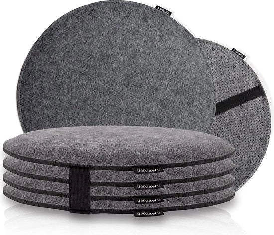 Set di cuscini per sedie, 4 pezzi, design elegante, rotondo, grigio, velluto, spazio di scivolamento e spessore, 40 cm, grigio chiaro, 40 x 40
