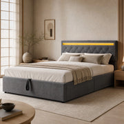 Letto imbottito 140x200 con contenitore, LED e porte USB-C