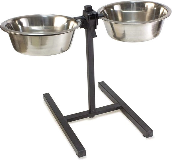Stazione Alimentare per Cani - Ciotola per Cani in Acciaio Inossidabile Regolabile in Altezza con 2 Ciotole - Pieghe Antiscivolo