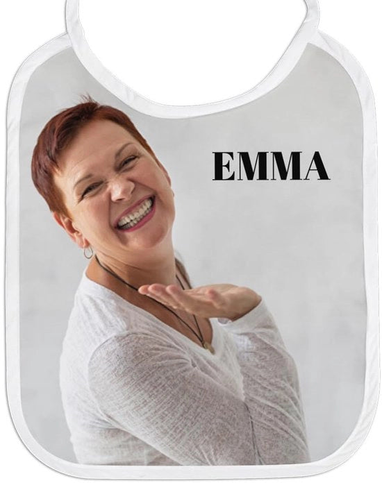 Personalizzazione XL per adulti con foto e nome, con cravatta bianca e bordo bianco, 100% personalizzato