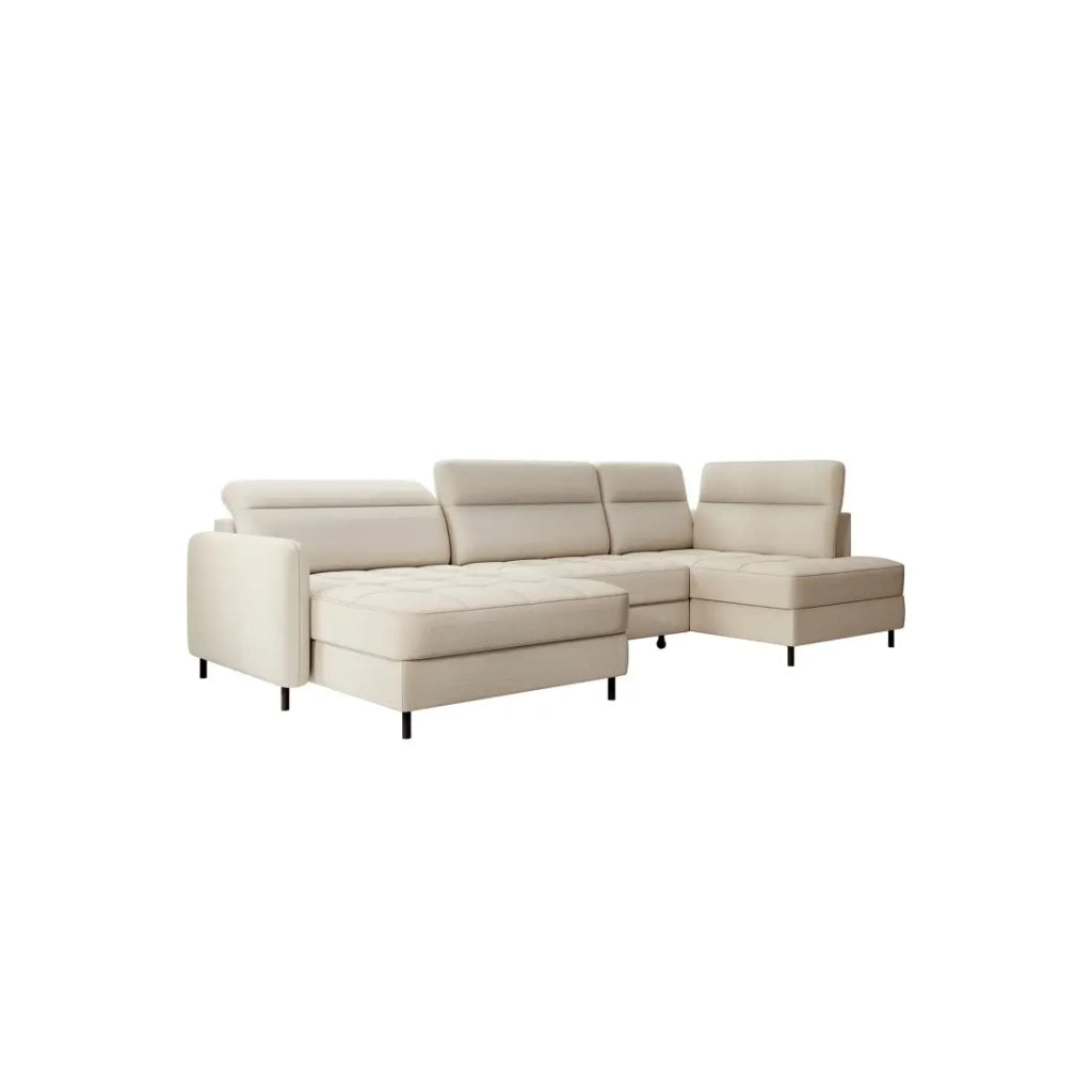 Divano angolare trasformabile BERTHO 306 cm beige – Angolo sinistro con contenitore