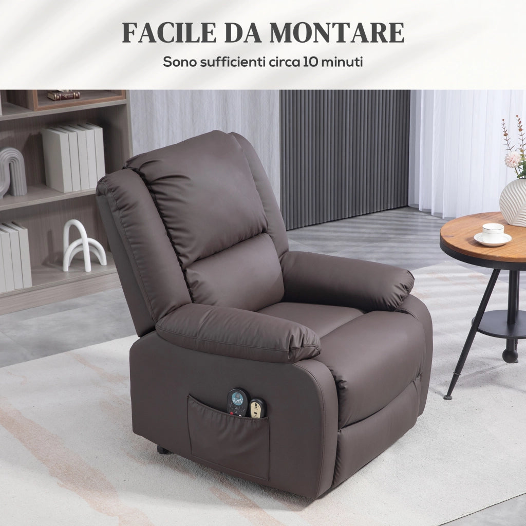 Poltrona Elettrica Reclinabile Massaggiante Alzapersona in Tessuto ¨C Zephmum ¨C Marrone