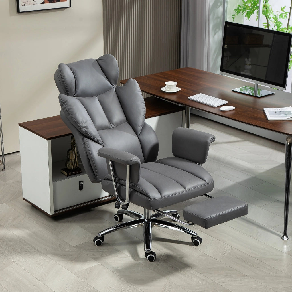 Sedia da ufficio ergonomica reclinabile con poggiapiedi girevole in schiuma grigio scuro