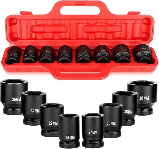 Set di Chiave a Stella per Impatto a 8 pezzi - Impatto Hex Star Socket Set - Alto Rendimento Duraturo Cromo Vanadio Acciaio - 24-38mm - Riparazione di Veicoli e Macchine.