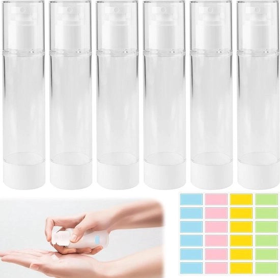 Pompe senza aria 6 pezzi 100 ml - dispenser trasparente per shampoo gel, lotion e crema.
