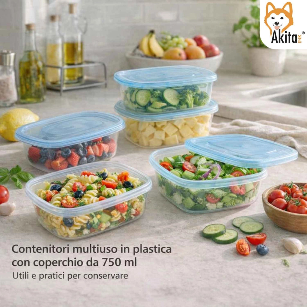 Akitaink Set 12 Contenitori Ovali 750 ml con Coperchio Blu