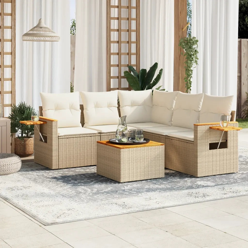 Set Divano da Giardino 6 pz con Cuscini Beige in Polyrattancod mxl 92903
