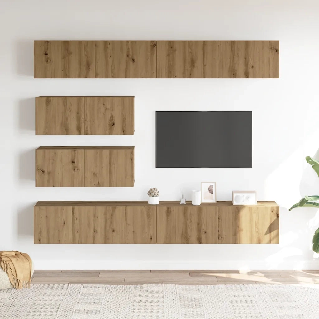 Set Mobile TV 6 pz-Set di 6 Credenza per TV Montato a Parete Rovere in Legno Multistrato