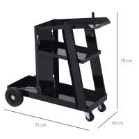 DURHAND Carrello Porta Utensili a 3 Ripiani con 2 Catene di Sicurezza, in Acciaio, 71x39x70 cm, Nero