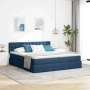 Letto con luci a strisce a LED Blu 200 x 200 cm Tessuto