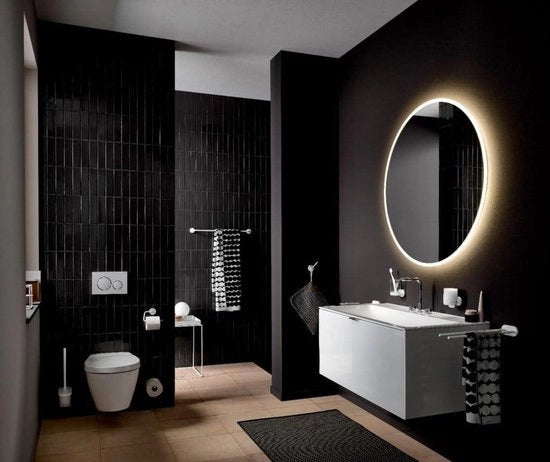 Dispensatore rotondo per sapone liquido nero - manuale a una mano - 500ml di capacità & installazione alla parete facile - accessorio per la stanza da bagno con design moderno