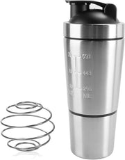 Shaker di Proteine in Acciaio Inossidabile 600/200 ml - BPA libero - Doppio Strato - Design 2 in 1 - Misuratore - Contenitore di Conservazione - Shaker di Proteine