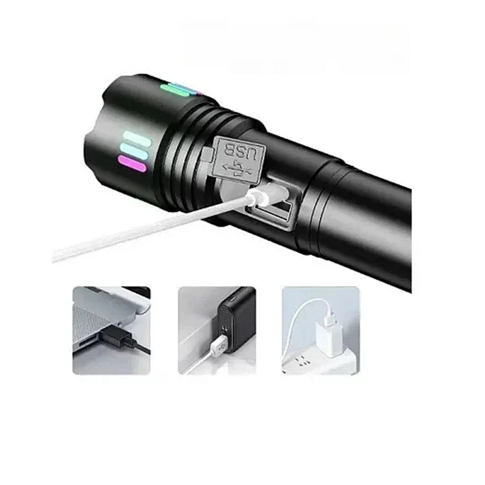 Trade Shop - Torcia Led Ricaricabile Portatile Potente Luce Laser Bianca Impermeabile Zoom Telescopico P45 -