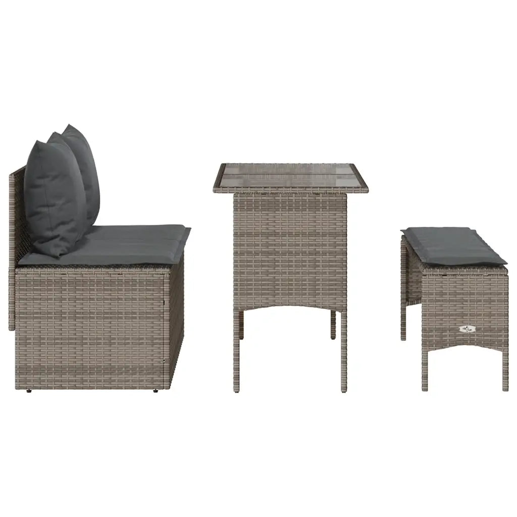 Set da Pranzo da Giardino 3 pz con Cuscini in Polyrattan Grigio 4104183
