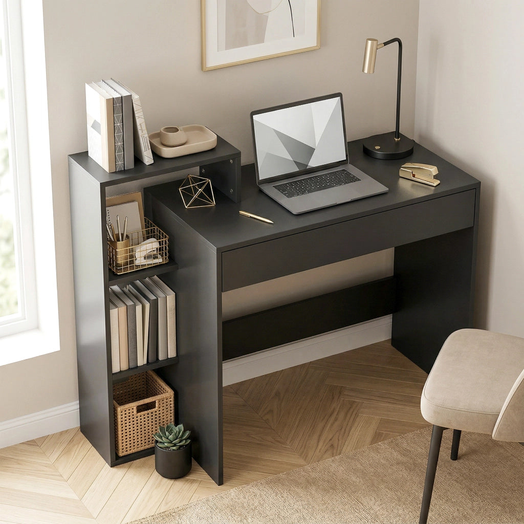 Scrivania con cassetto e scaffali ¨C Zephmum ¨C Nero 100x40x90 cm