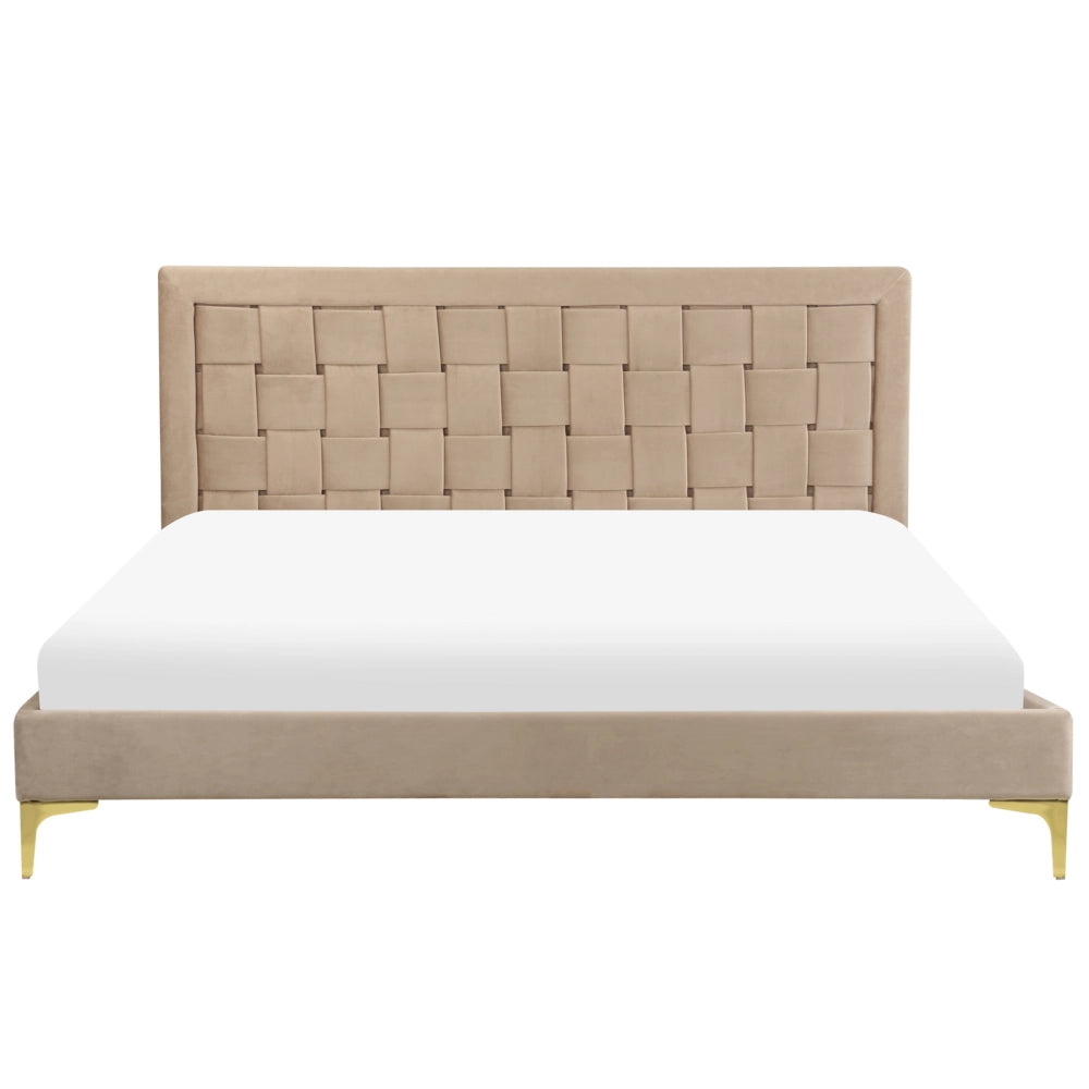 Letto Imbottito 160 x 200 cm Testiera Taupè Velluto Gambe Dorate