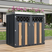 Armadio portacassonetti con fioriera in acciaio grigio e legno 132 × 80 × 124,5 cm