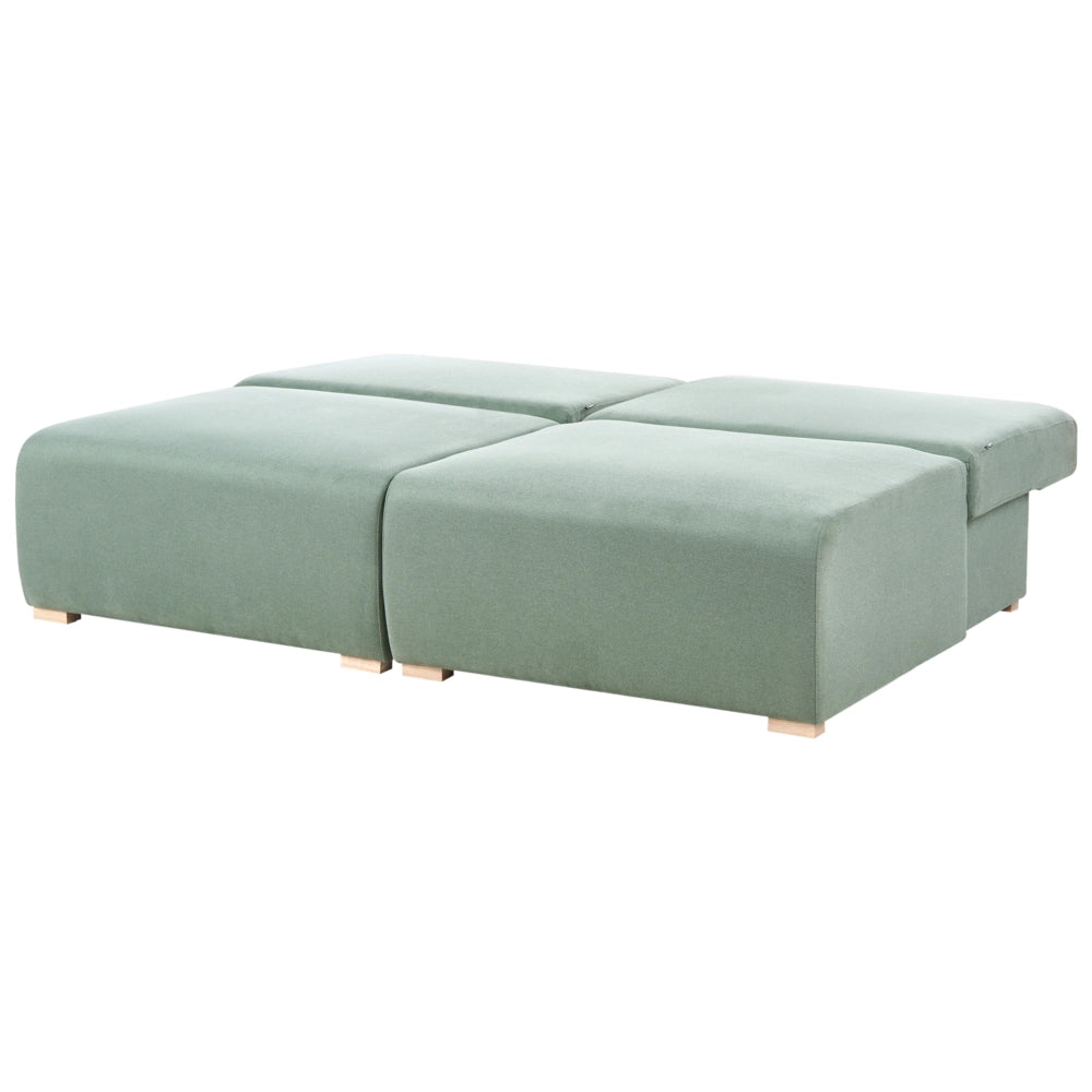 Divano componibile in tessuto verde chiaro imbottito con funzione letto e contenitore Stile minimalista