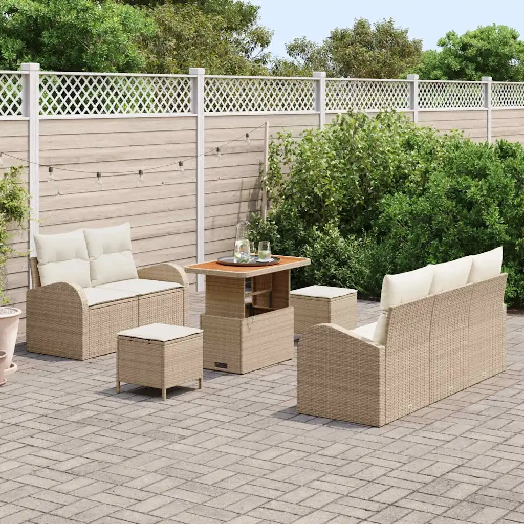Set Divano da Giardino con cuscino 8 pcs Beige polyrattan