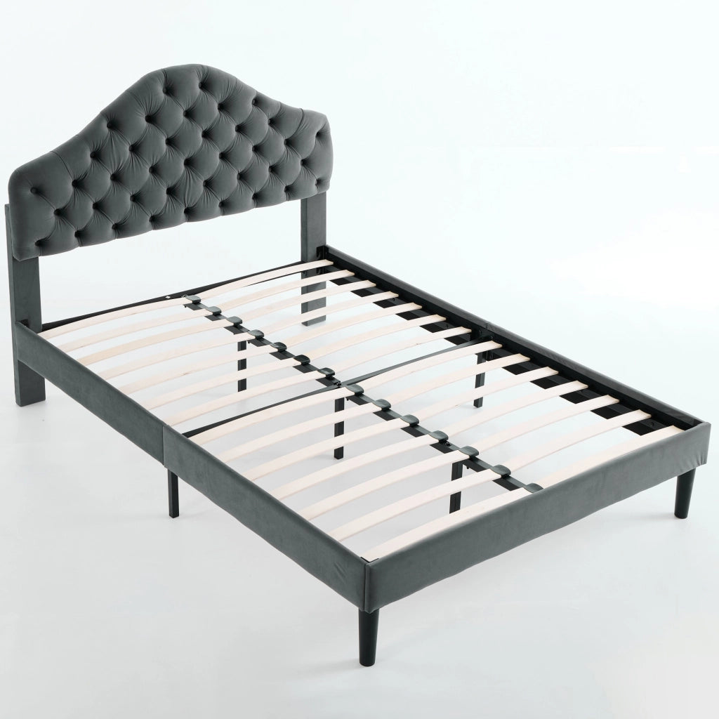 Letto Imbottito con Testiera Regolabile ¨C MINIMAL ¨C Velluto Grigio 140x200