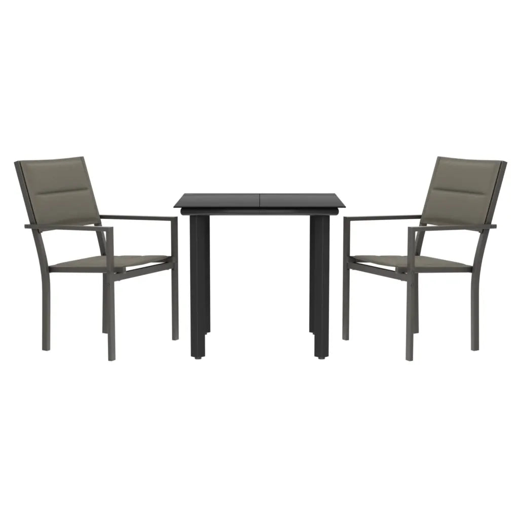 Set da Pranzo da Giardino 3 pz | Set Salotto da Giardino Nero in Acciaio e Textilene