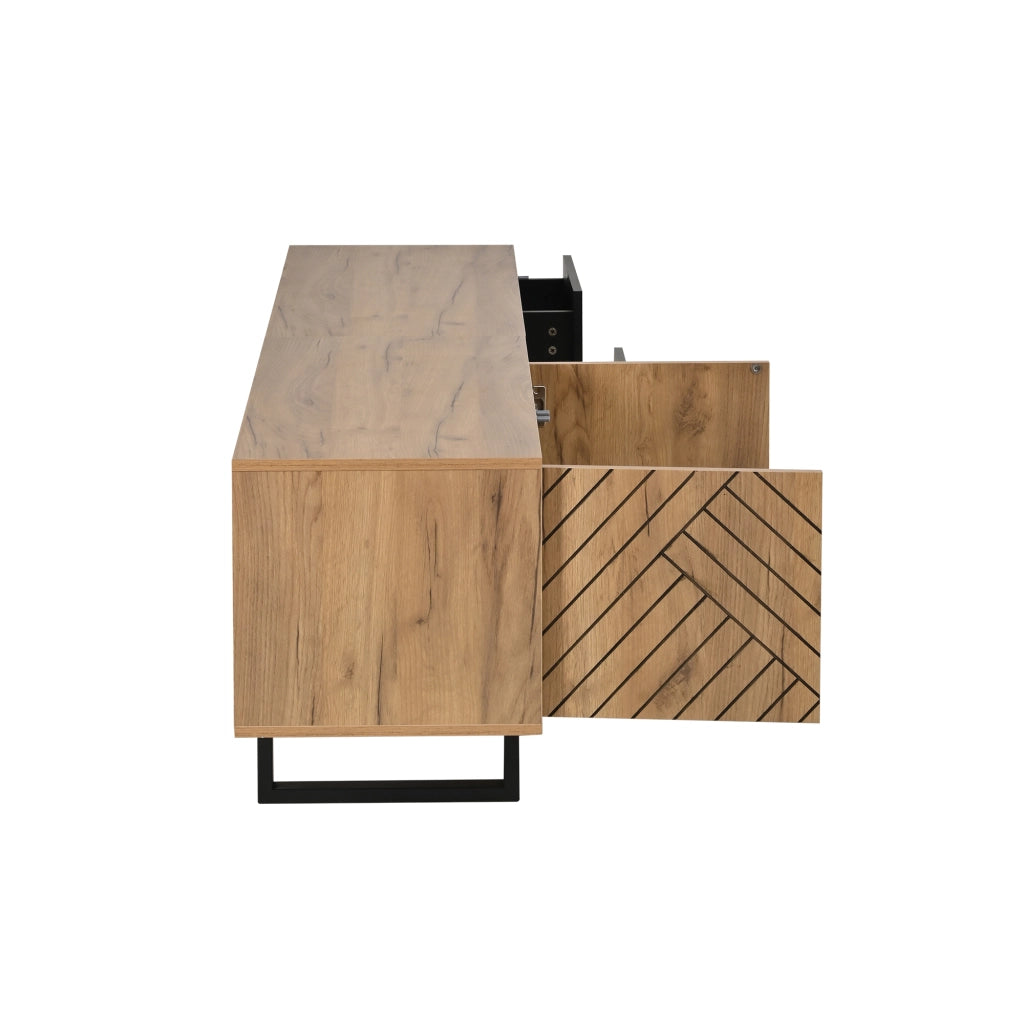 Mobile porta TV con 2 ante 2 cassetti e vani aperti per soggiorno in truciolare e metallo nero 180 × 40 × 50 cm