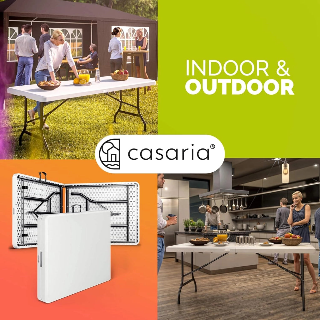 Set da 2 Tavoli da Giardino 183x76 cm Pieghevole Resistente Maniglia Trasporto in Plastica Balcone Terrazza Campeggio
