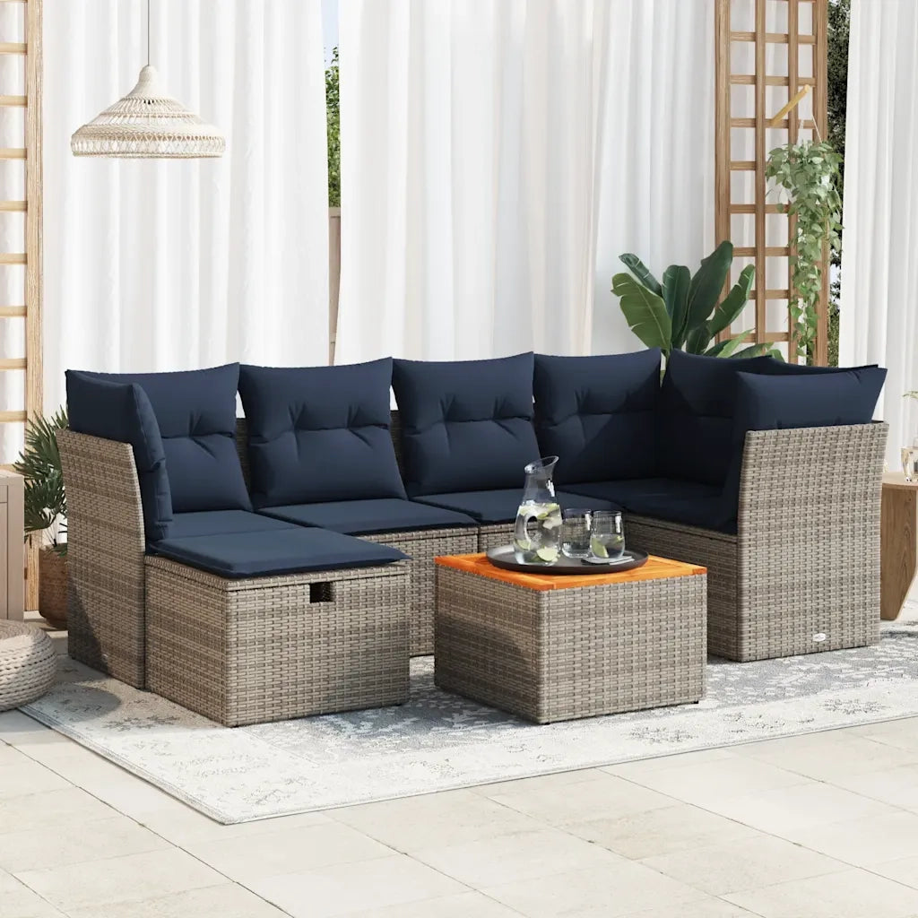Set Divani da Giardino 7 pz con Cuscini Grigio in Polyrattan