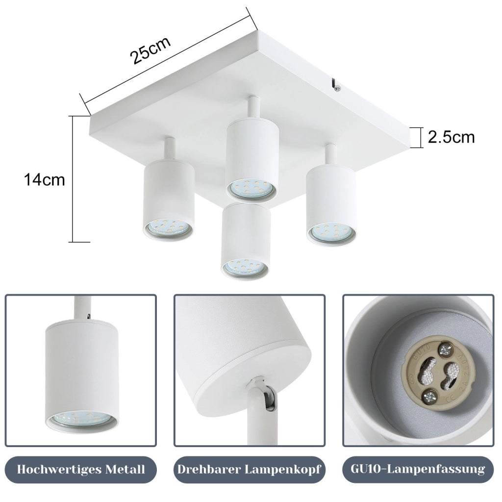 ZMH Faretto da soffitto bianchi 4 luci GU10 ferro girevoli 330° stile industriale per salone camera cucina corridoio