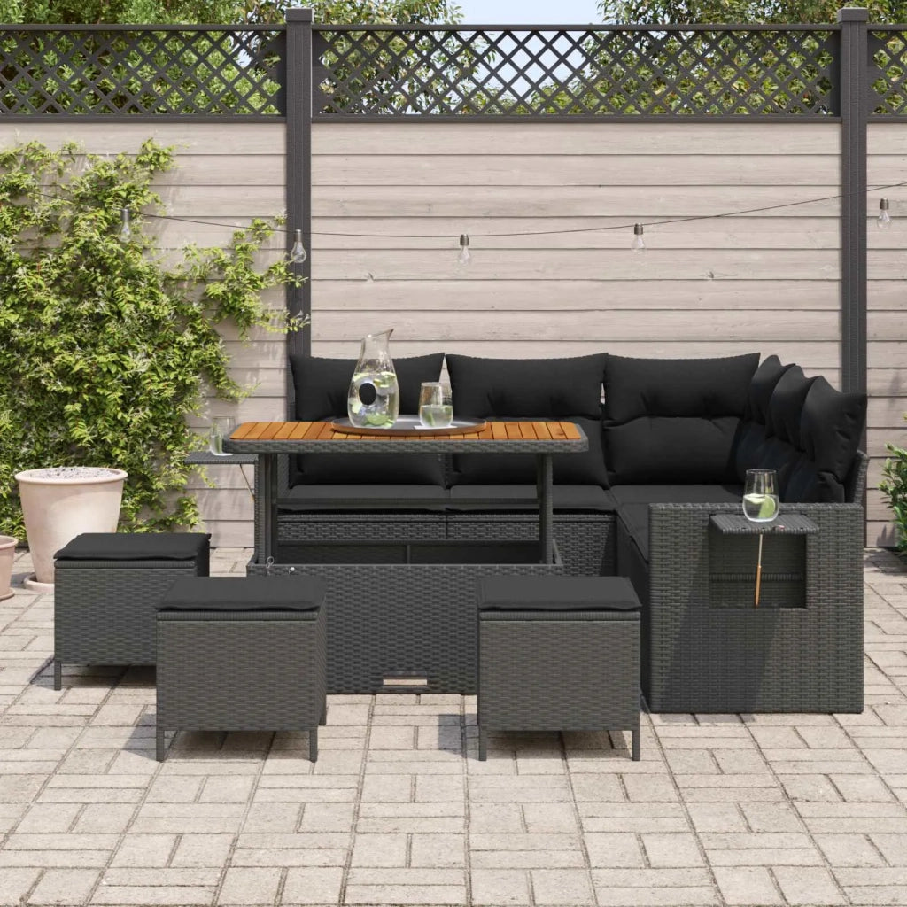 Set Divano da Giardino con cuscino 10 pcs Nero polyrattan
