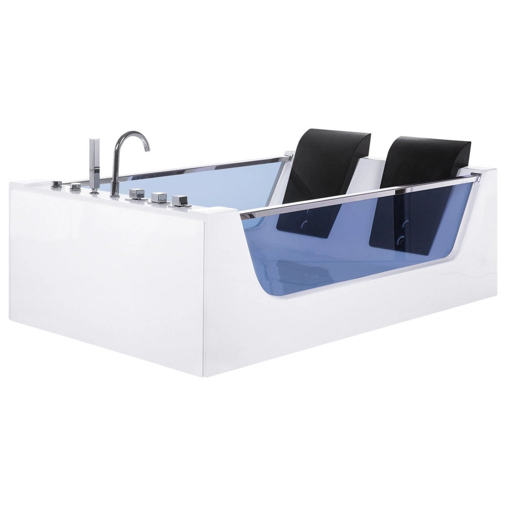 Vasca Idromassaggio Bianco Sanitario Vetro Acrilico Frontale Trasparente Illuminato LED Rettangolare Doppio 107 x 156 cm