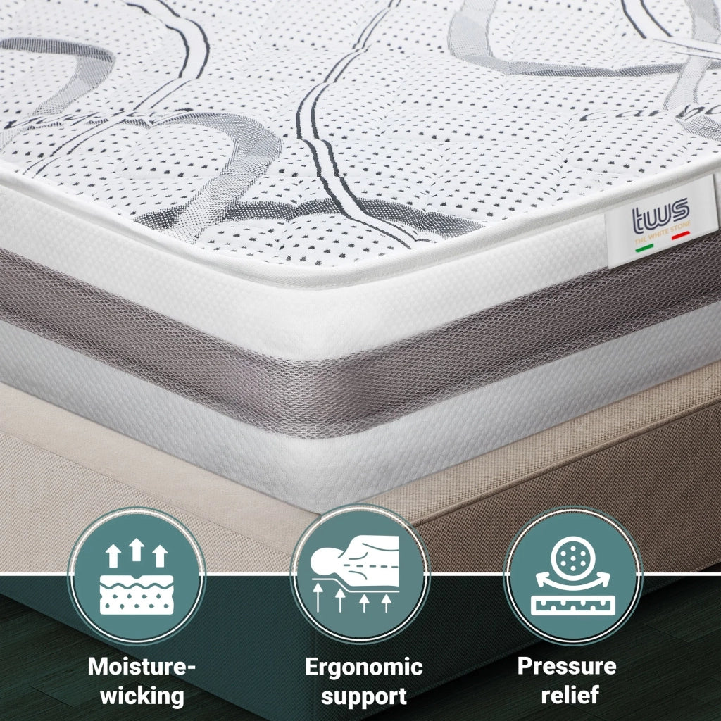 Materasso a Una Piazza e Mezza 125x220 cm a Media Rigidita' | Altezza 16 cm | Tessuto Anallergico e Traspirante | Proprieta' Ortopediche e Automodellanti | Prodotto in Italia
