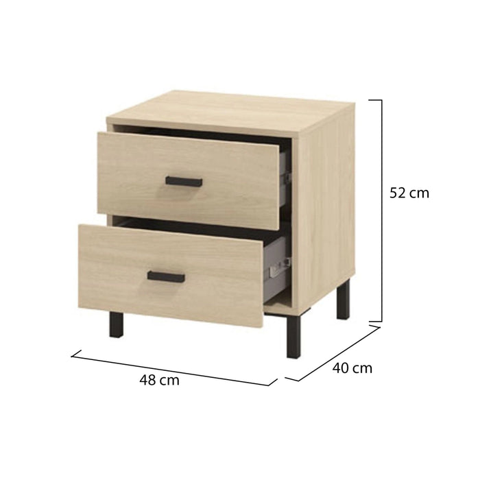 Piea, Comodino 2 Cassetti, 48x40x52h cm Marrone Rovere