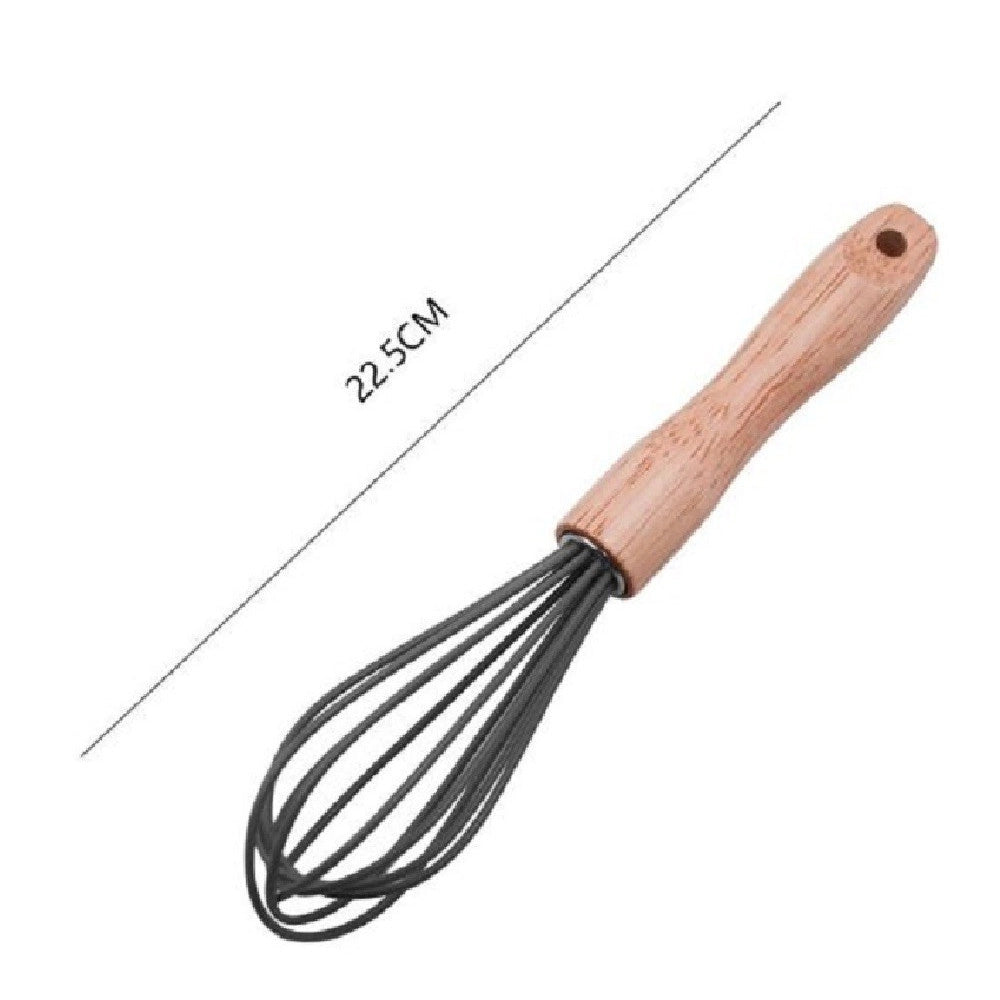 Trade Shop - Sbattiuova Frusta 8" Sbatti Uova In Silicone Manico Legno 22.5cm Da Cucina 50738 -
