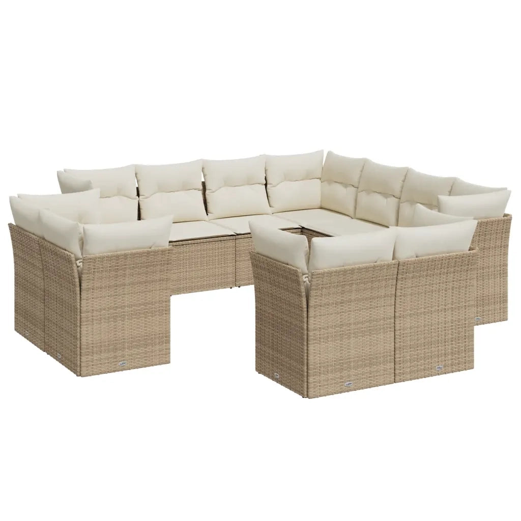 Set Divani da Giardino 11 pz con Cuscini Beige in Polyrattan