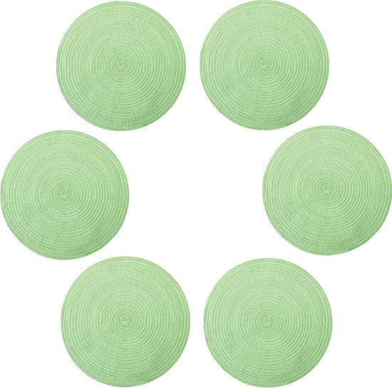 Set di tappeti da tavola intrecciati da 6 - tappeti da tavola lavabili - tappeti da tavola antiscivolo rotondi - stile europeo - tappeti da tavola a mano - Ramie - 38 cm - verde Tappeti da tavola intrecciati rotondi