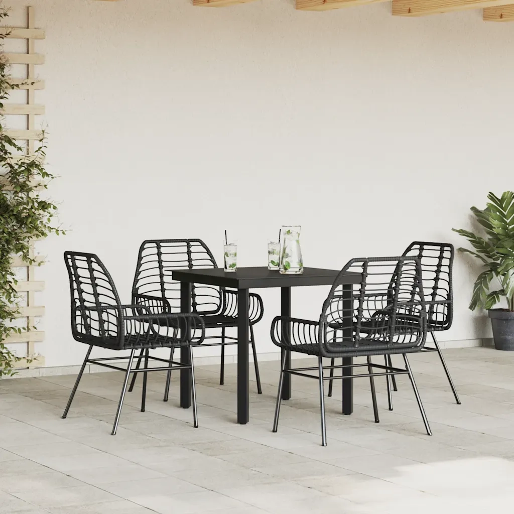 Set Mobili da Pranzo per Giardino 5 pz | Set Salotto da Giardino Nero Polyrattan Vetro