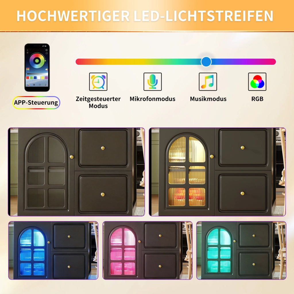 ISOLA CUCINA ESTRAIBILE 122,5-195,5 cm MDF NERO con LED RGB