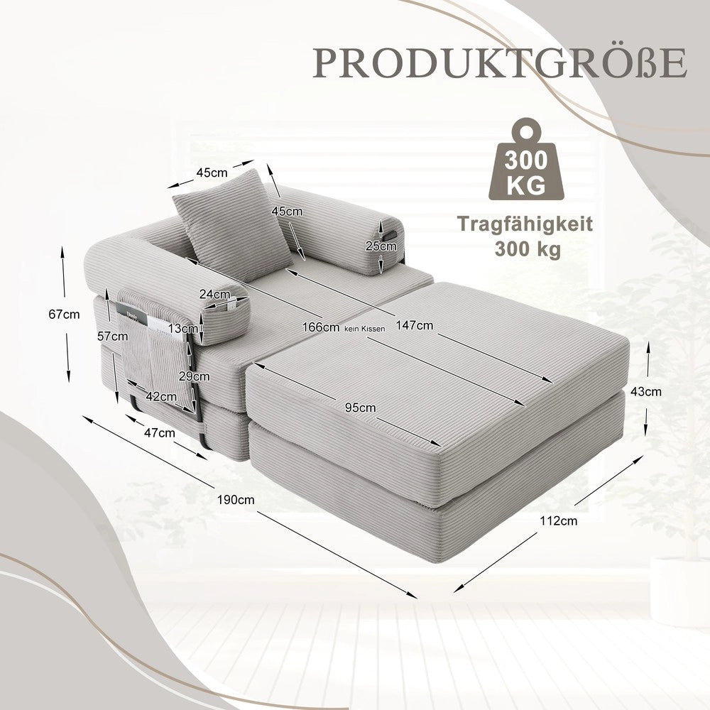 Poltrona Relax con Poggiapiedi e Cuscino ¨C Xylo ¨C Tessuto a Coste, Struttura in Metallo
