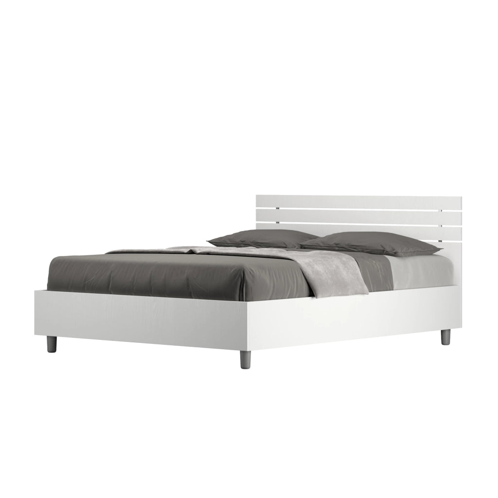 BS COM Letto matrimoniale francese senza rete 140x200 testata dritta con doghe bianco frassino