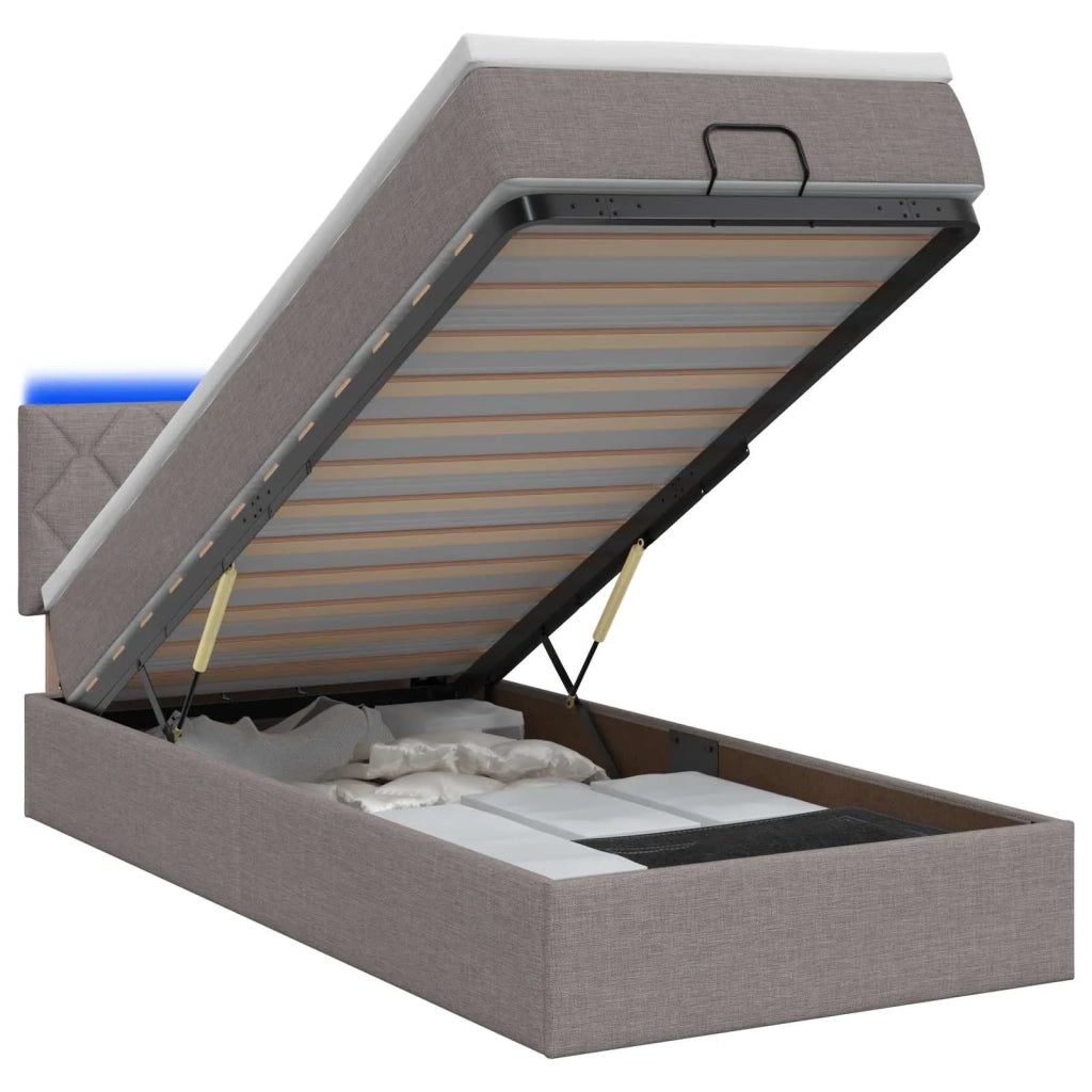 Letto Ottomano con Materasso e LED Tortora 100 x 200 cm Tessuto 3456971