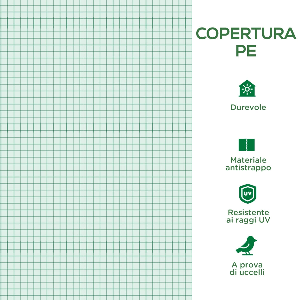 Telo per Serra in PE con 12 Finestre. Porta Avvolgibile e Bordi Interrati. 6x3x2 m. Verde
