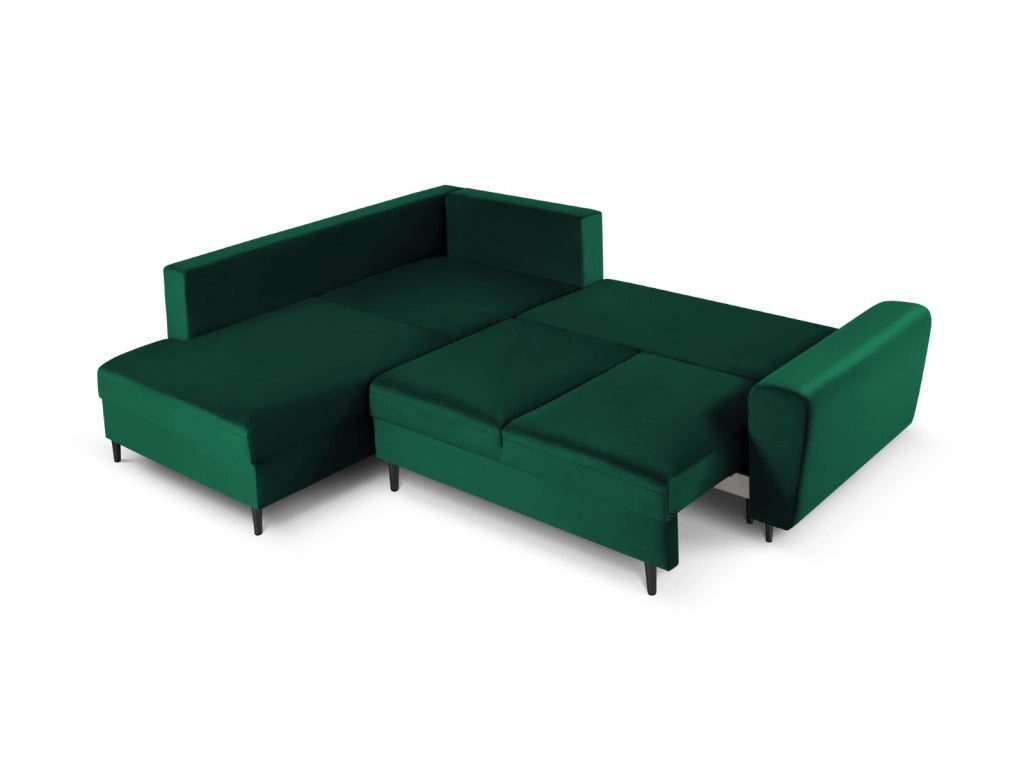 Cosmopolitan Design - Divano convertibile angolare sinistro con contenitore "Kyoto" 5 posti in velluto verde bottiglia 