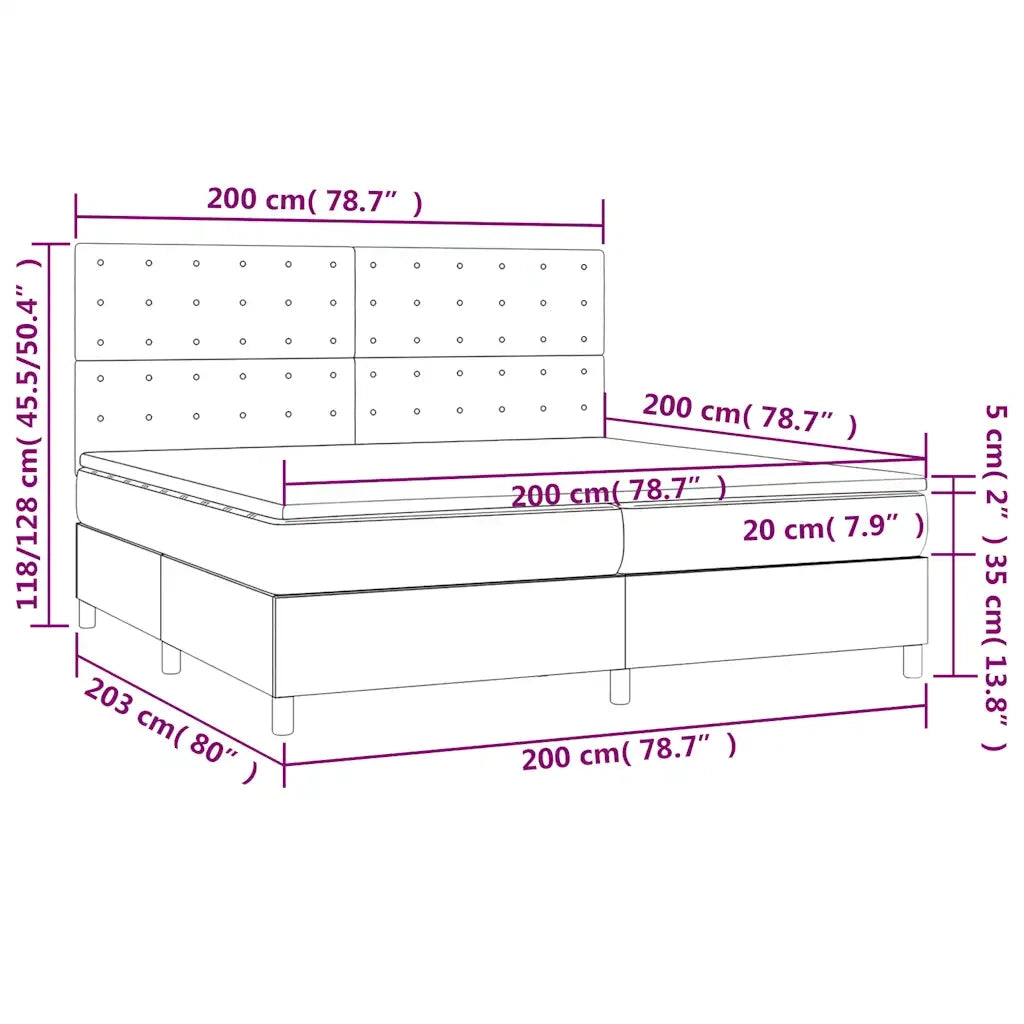 Letto a Molle Materasso e LED Grigio Scuro 200x200cm in Tessuto cod mxl 47285